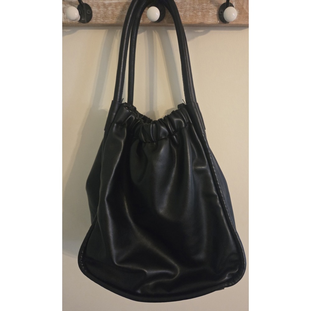 Lulu Dharma Gathered Tote Black Faux Leather Large Very Good Condition